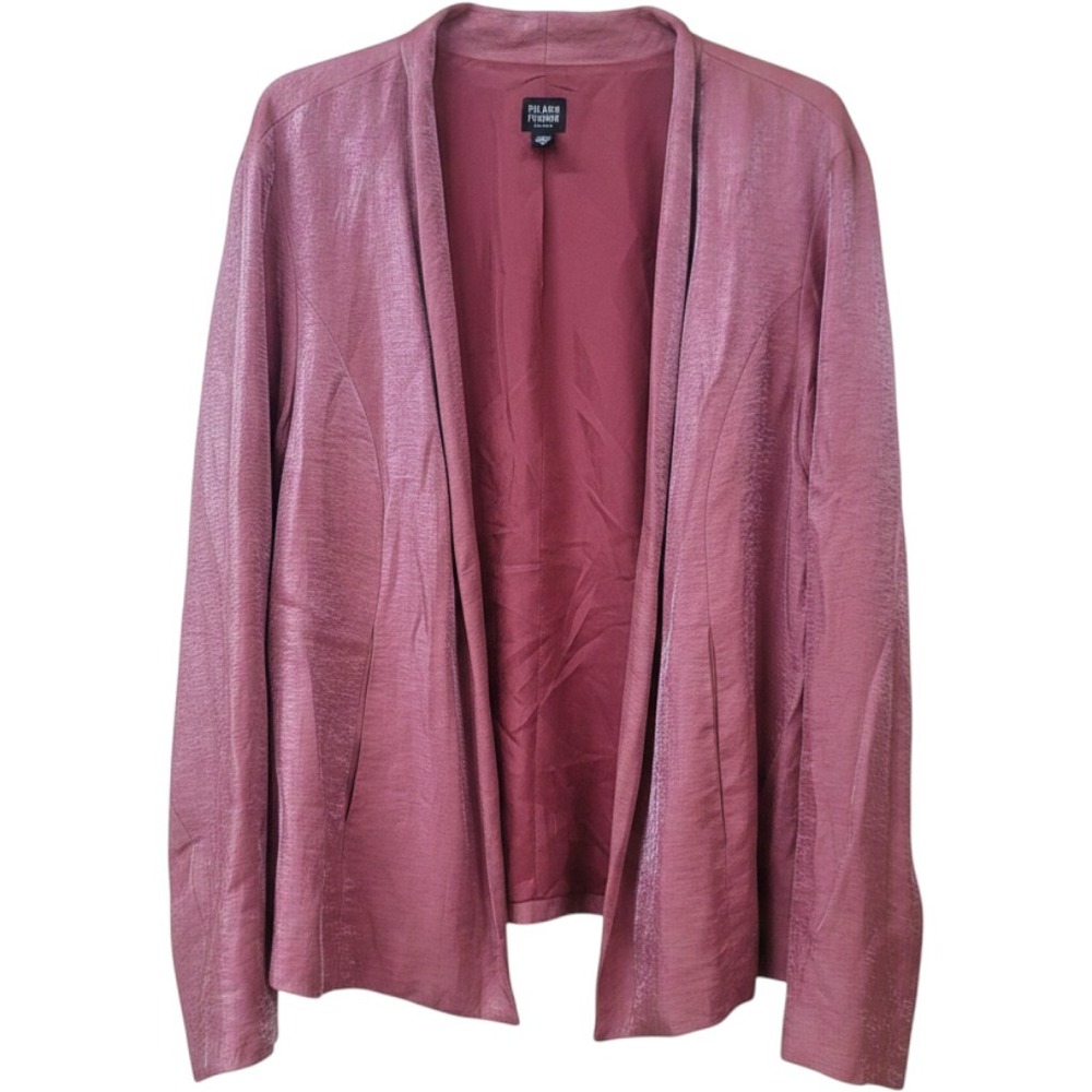 Eileen Fisher Woman Metallic Shimmer Rose Pink Linen Silk Lined Blazer Size 1X